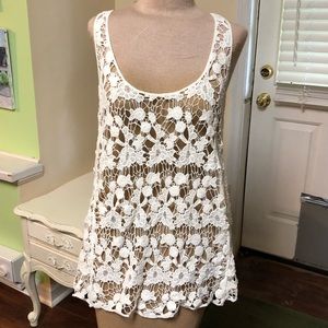 Forever 21 Crochet Top Sleeveless Off white Open Lace  Sz s